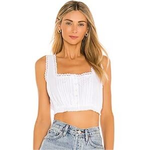 MAJORELLE Kendal Crop White Lace Buttoned Crop Top